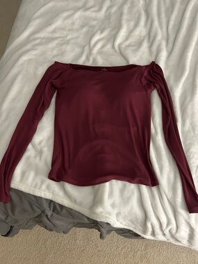 Klassy Network Off-Shoulder Long Sleeve Top in Burgundy